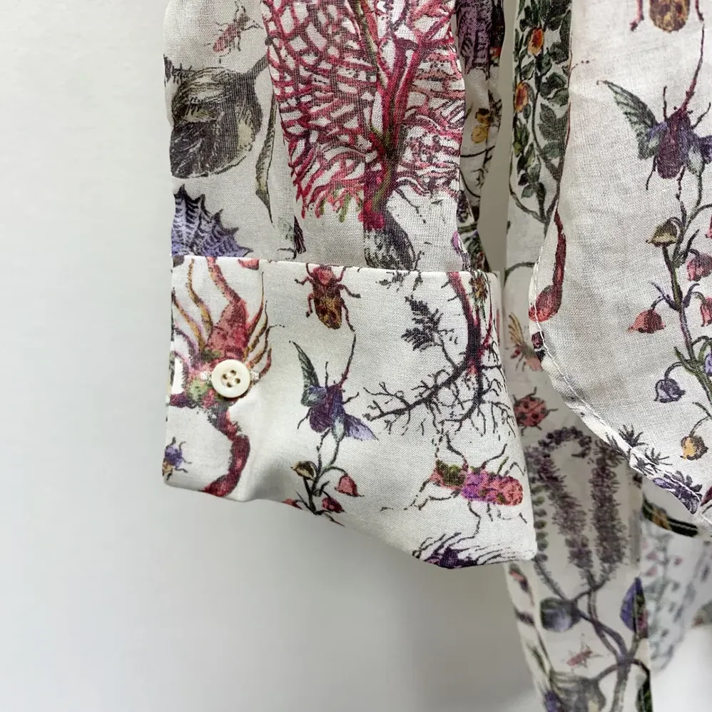 Dior Long Blouse White Cotton Muslin with Multicolor Dior Cabinet de Curiosités Motif for Women