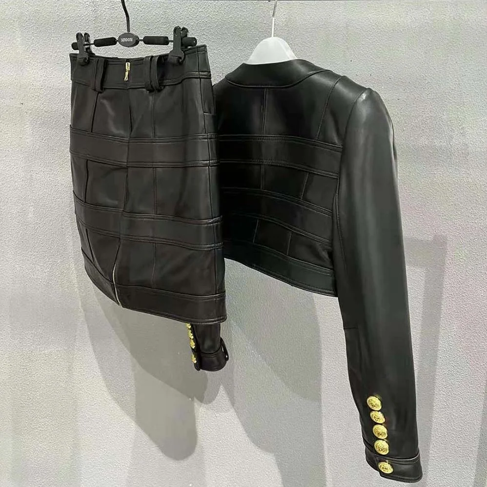 Balmain High-Waisted Leather Skirt in Lambskin for Women in Black Balmain High-Waisted Leather Skirt in Lambskin for Women in Black