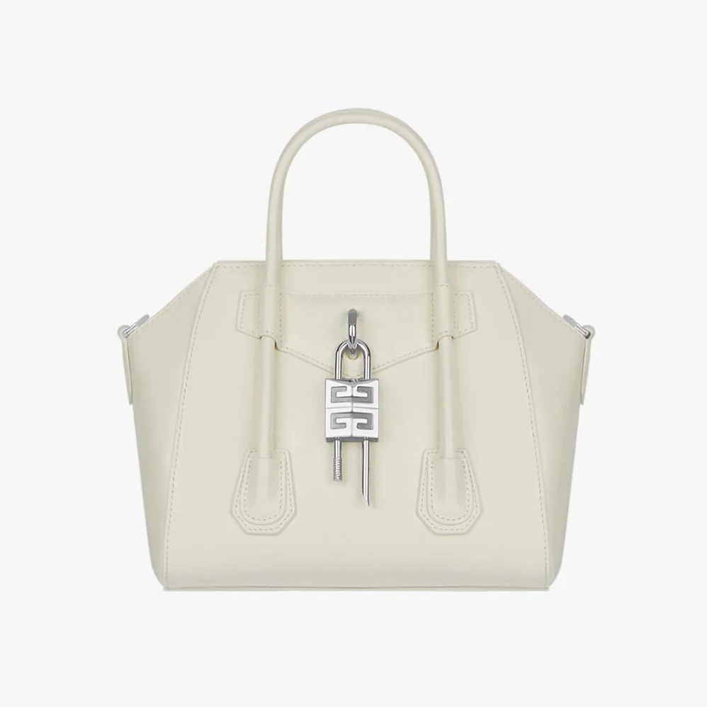 Givenchy Mini Antigona Lock Bag in Box Leather for Women in White Givenchy Mini Antigona Lock Bag in Box Leather for Women in White