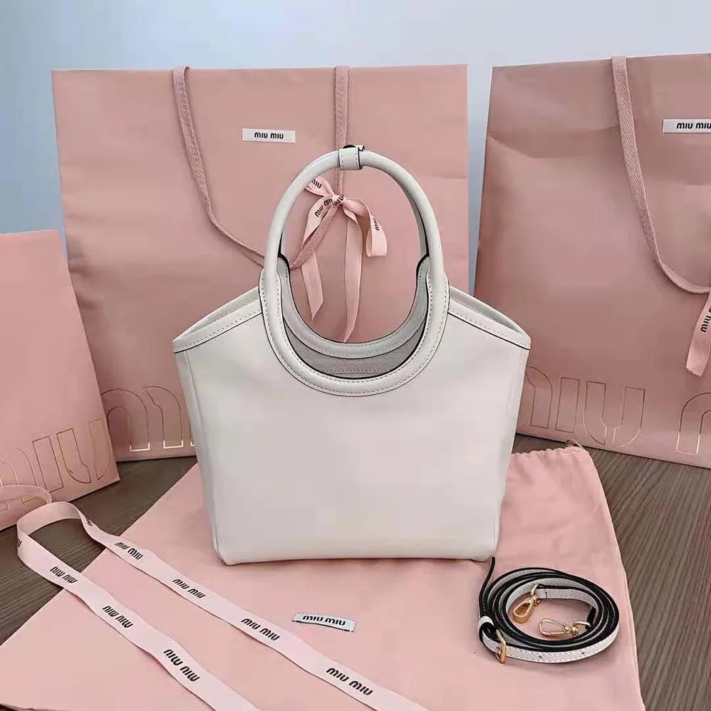 Miu Miu IVY Leather Bag with Leather Lettering Logo for Women in White Miu Miu IVY Leather Bag with Leather Lettering Logo for Women in White