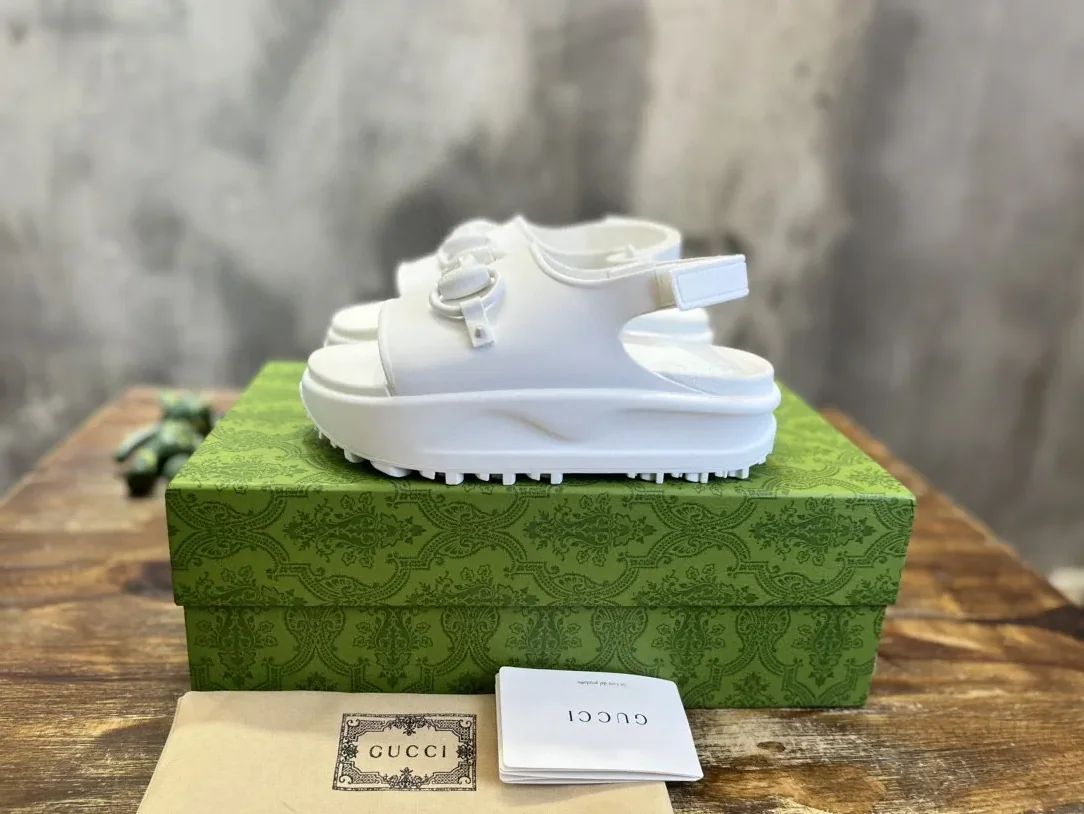 Gucci Horsebit Flatform Sandal White