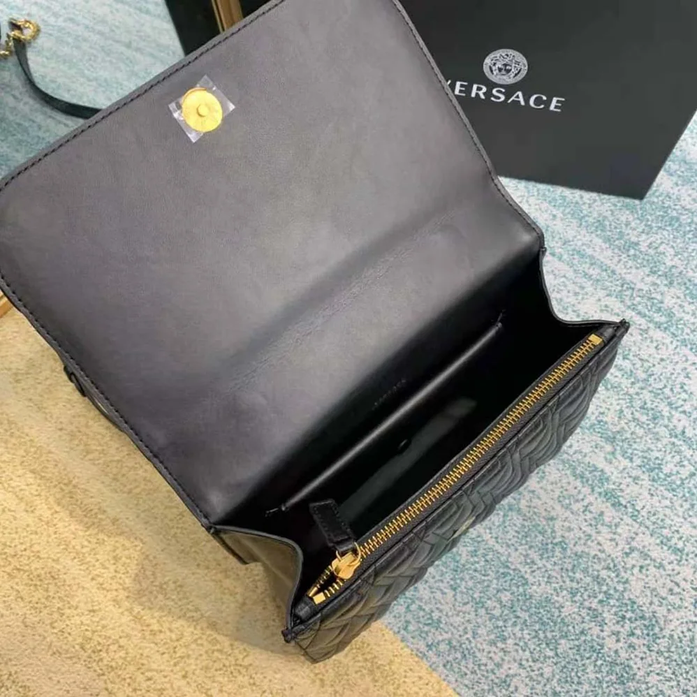 Versace Virtus Quilted Shoulder Bag for Women in Black