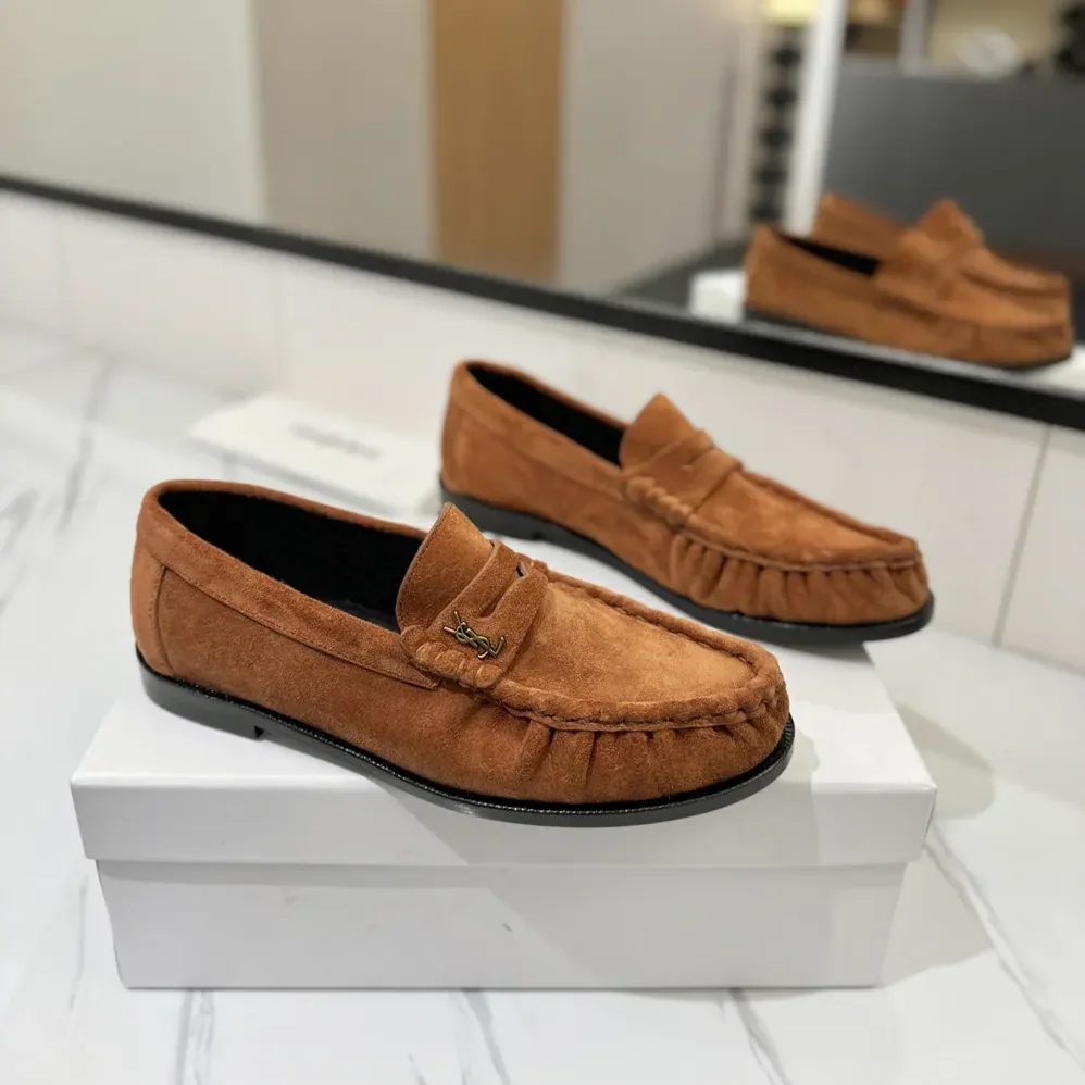 Saint Laurent YSL Laurent Loafers in Suede for Unisex in Brown