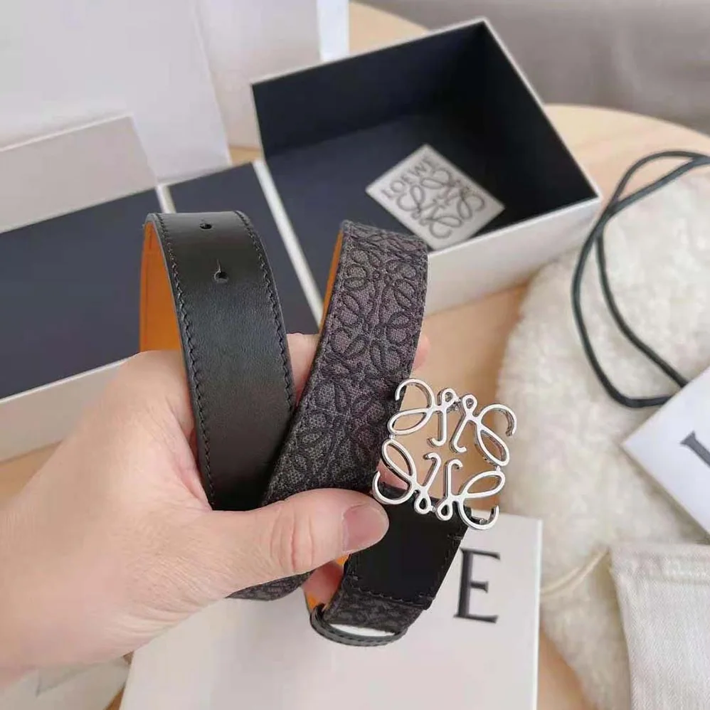 Loewe Anagram Belt in Jacquard and Calfskin for Men in Black Loewe Anagram Belt in Jacquard and Calfskin for Men in Black