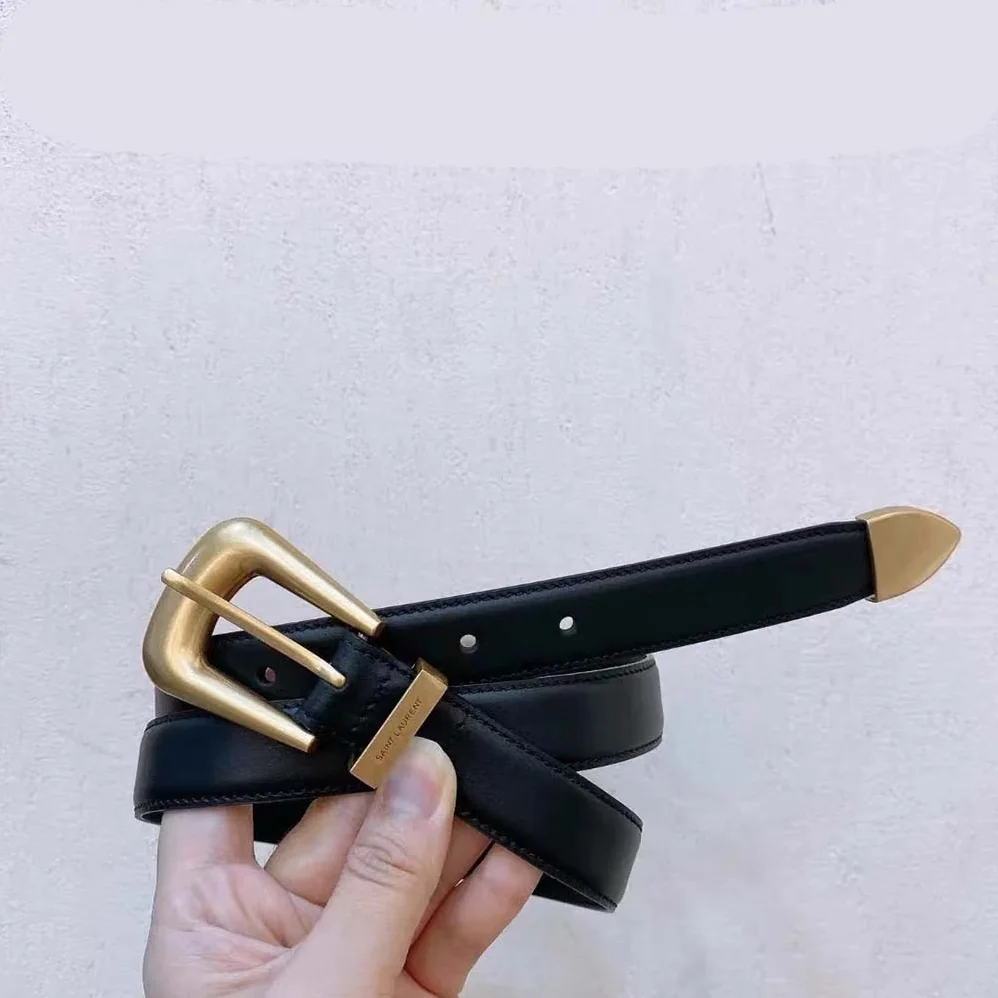 Saint Laurent YSL Folk Buckle Belt in Brushed Leather for Women