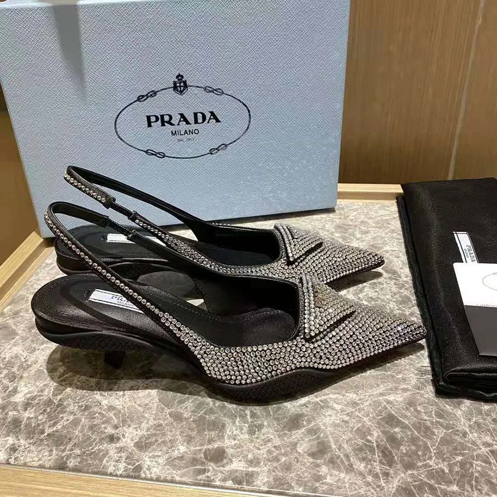 Prada Satin Sling for Women in Back Pumps with Crystals