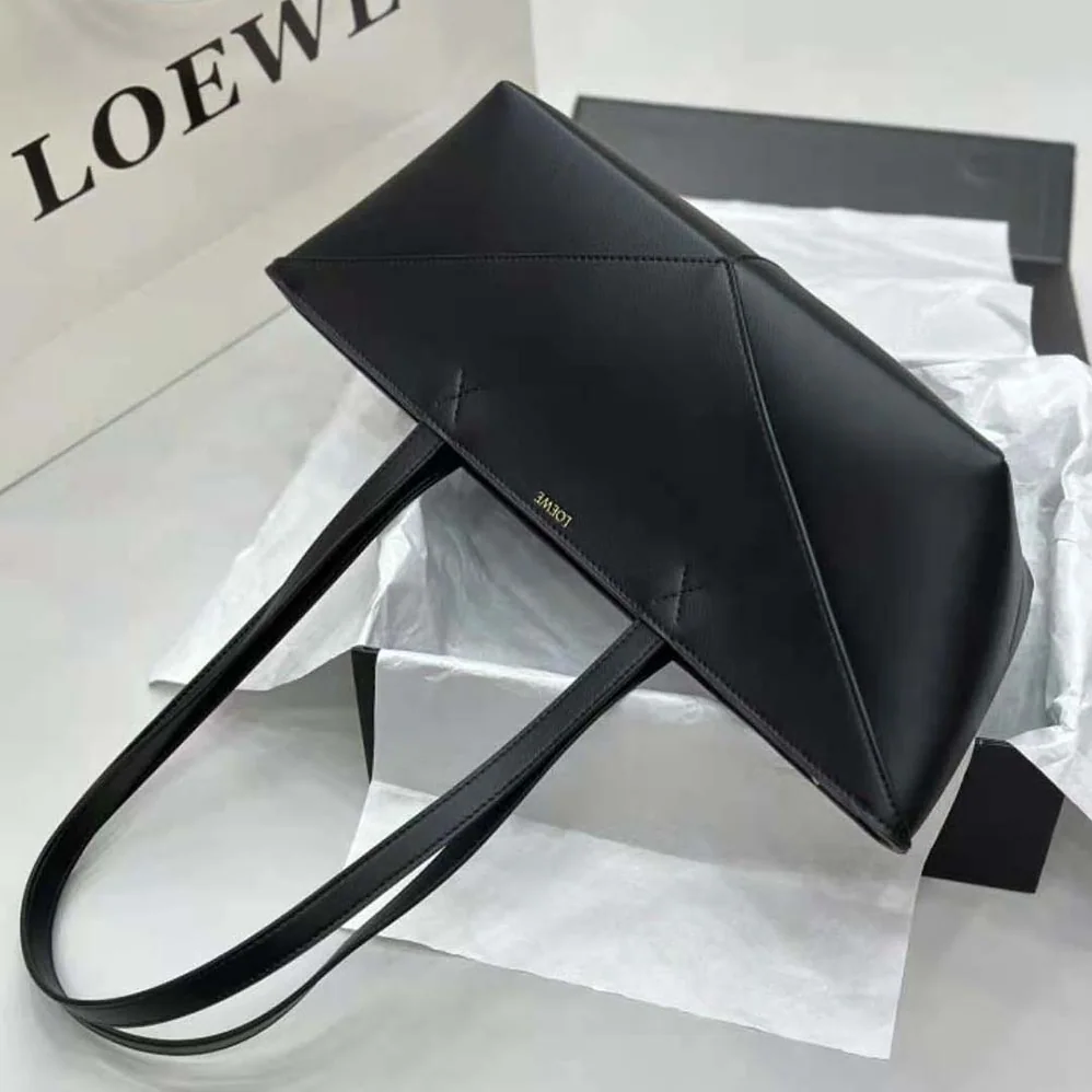 Loewe Cropped Puzzle Fold Bag in Shiny Calfskin for Women in Black Loewe Cropped Puzzle Fold Bag in Shiny Calfskin for Women in Black