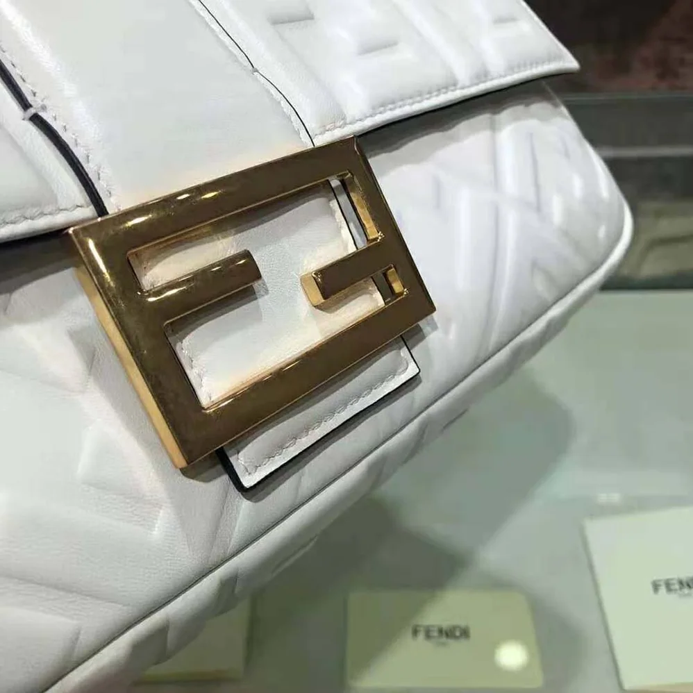 Fendi Iconic Large Baguette Leather Bag for Women in White