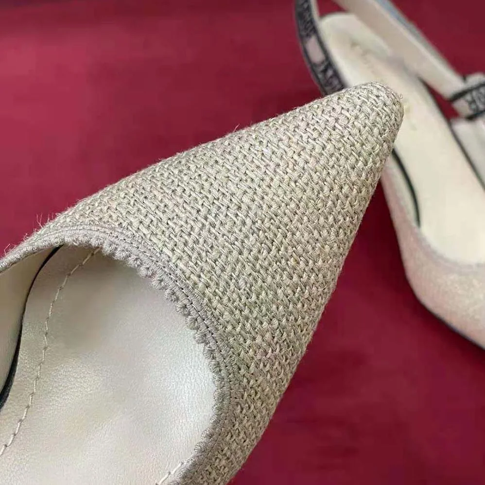 Dior J'Adior Slingback Pump Beige Embroidered Jute Canvas for Women