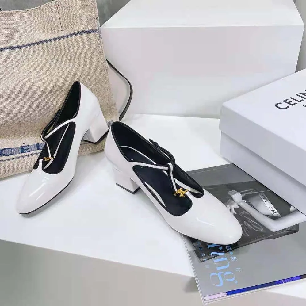 Celine Babies T-Bar Pump in Calfskin and Gros Grain for Women in White Celine Babies T-Bar Pump in Calfskin and Gros Grain for Women in White