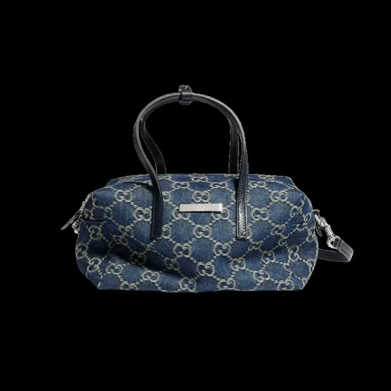Gucci Boston With Gucci Plaque Small Shoulder Bag in Dark Blue Palladium Hardware Gucci Boston With Gucci Plaque Small Shoulder Bag in Dark Blue Palladium Hardware