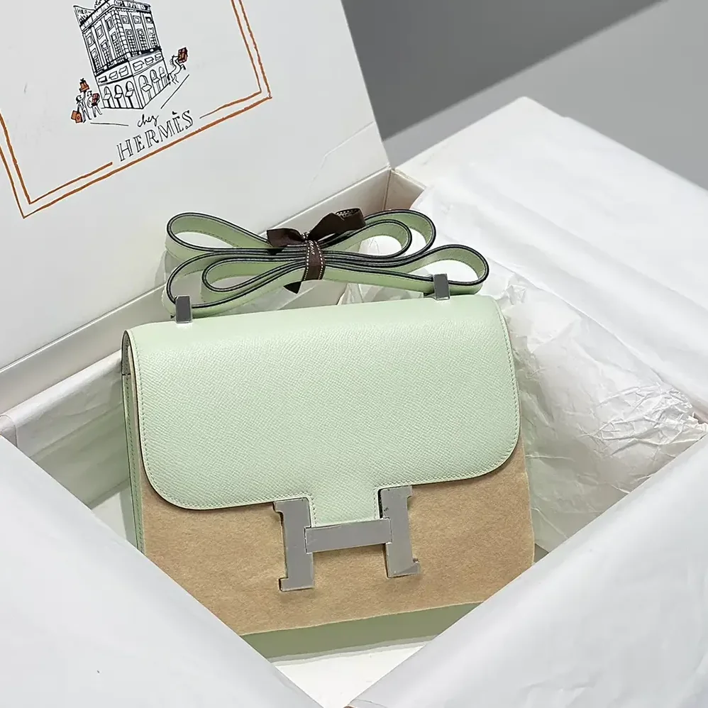 Hermes Constance 18 Bag Epsom Leather for Women in Lime/Silver