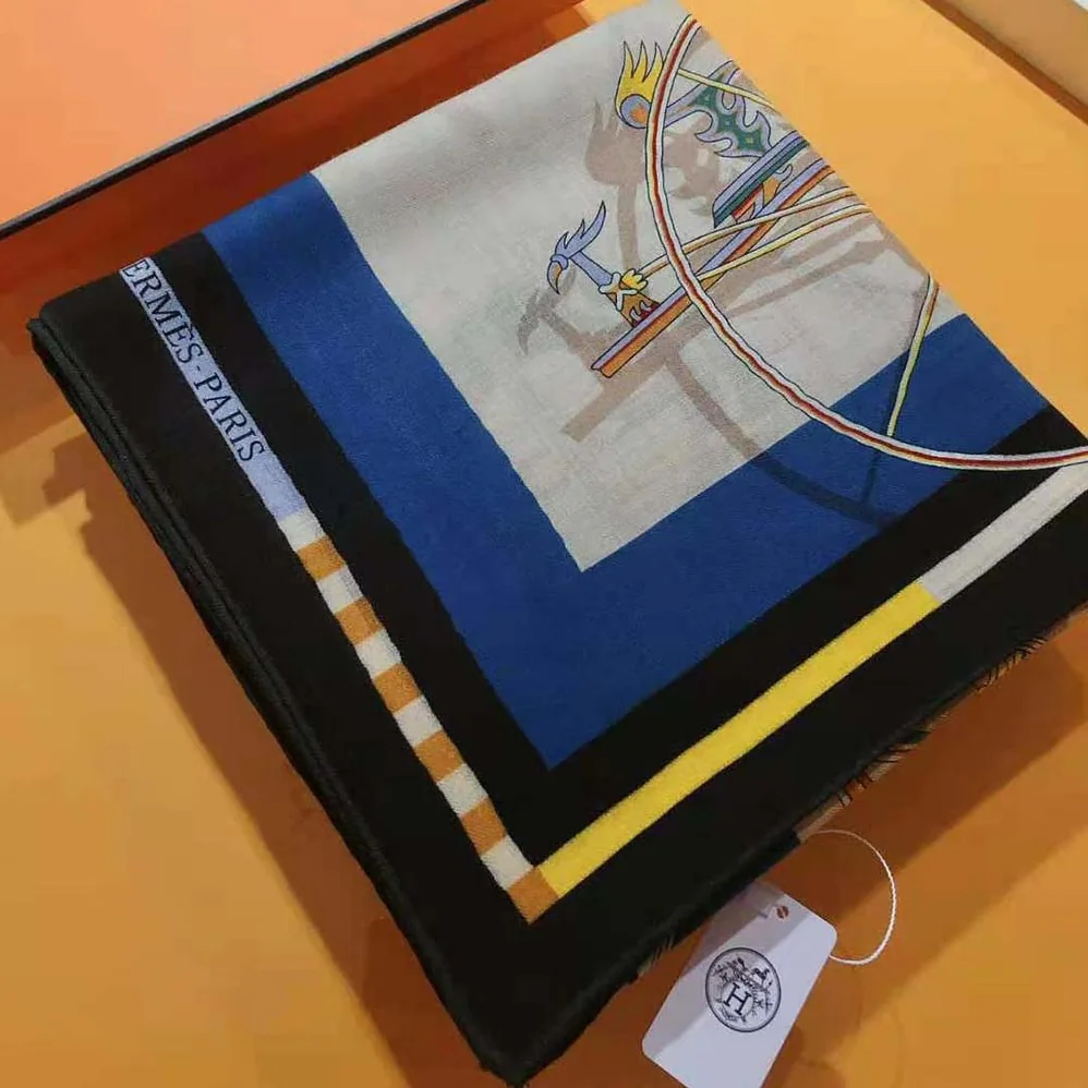 Hermes Voitures En Equilibre Shawl 140 for Women in Navy Hermes Voitures En Equilibre Shawl 140 for Women in Navy