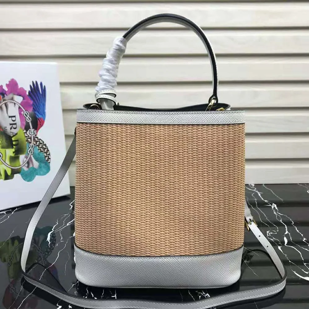 Prada Prada Panier Medium Straw Bag for Women in White Prada Prada Panier Medium Straw Bag for Women in White