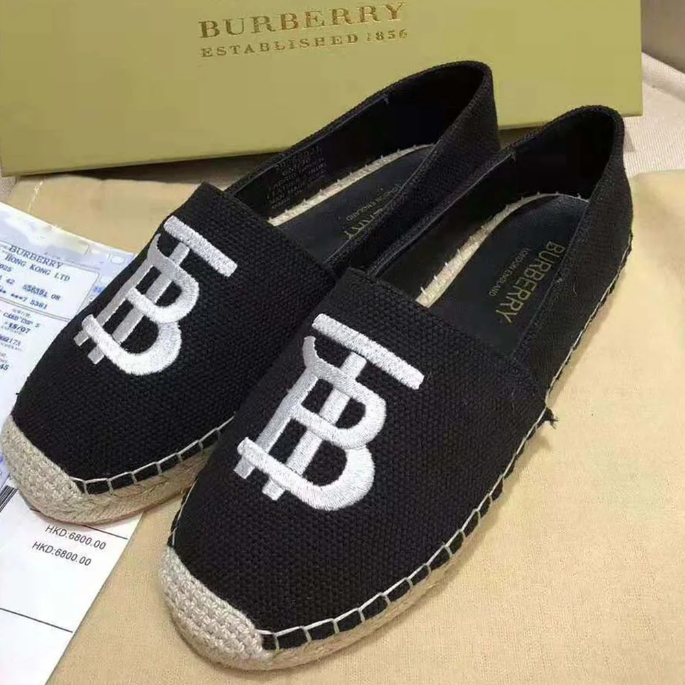 Burberry Shoes Monogram Motif Cotton and Leather Espadrilles for Women in Black Burberry Shoes Monogram Motif Cotton and Leather Espadrilles for Women in Black