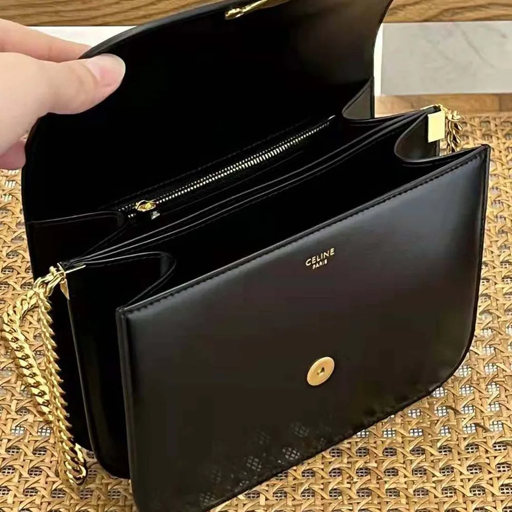 Celine Classique Triomphe Bag in Shiny Calfskin for Women in Black