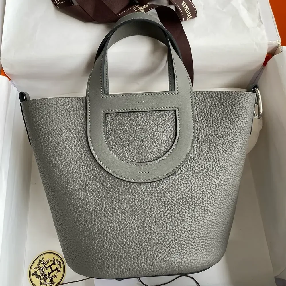 Hermes In the Loop 18 Handbag Clemence Leather for Women in Gray/Silver Hermes In the Loop 18 Handbag Clemence Leather for Women in Gray/Silver