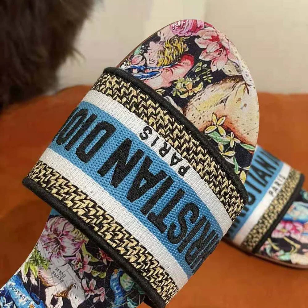 Dior Dway Slide Black Multicolor Embroidered Cotton with D for Women in Constellation Motif