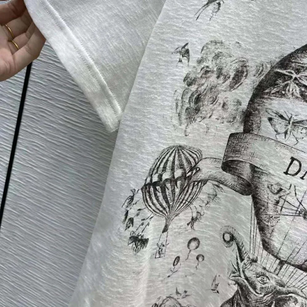 Dior T-shirt Ecru Dior Des Vents Cotton Jersey and Linen for Women
