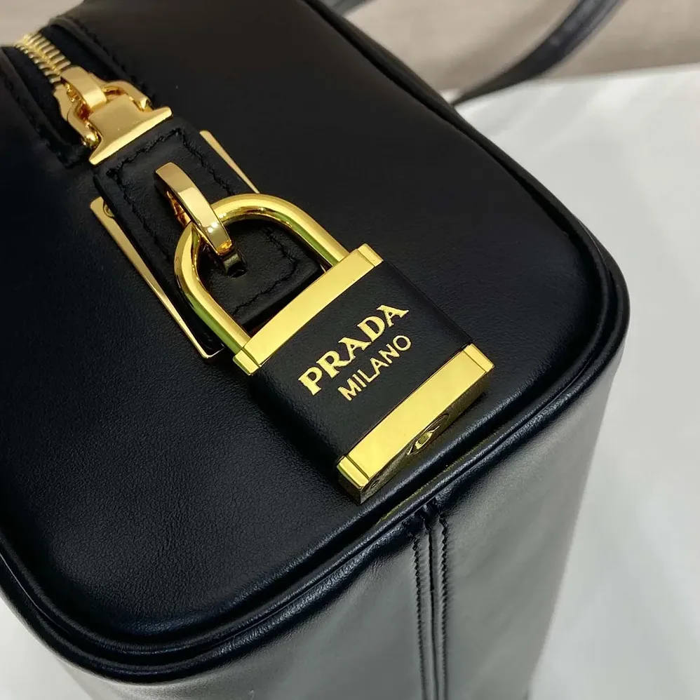 Prada Medium Leather Top-handle Bag with Padlock for Women in Black