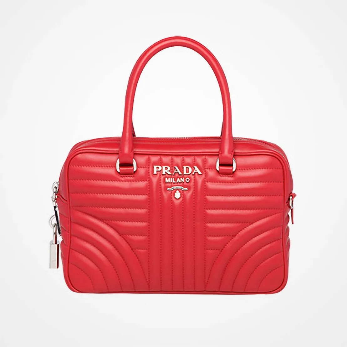 Prada Diagramme Big Leather Handbag with Top Handle in Red