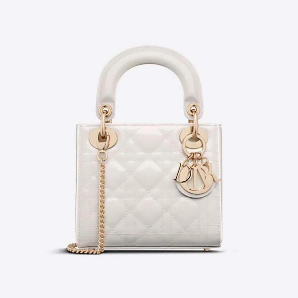 Dior Mini Lady Dior Bag Latte Patent Cannage Calfskin for Women Dior Mini Lady Dior Bag Latte Patent Cannage Calfskin for Women