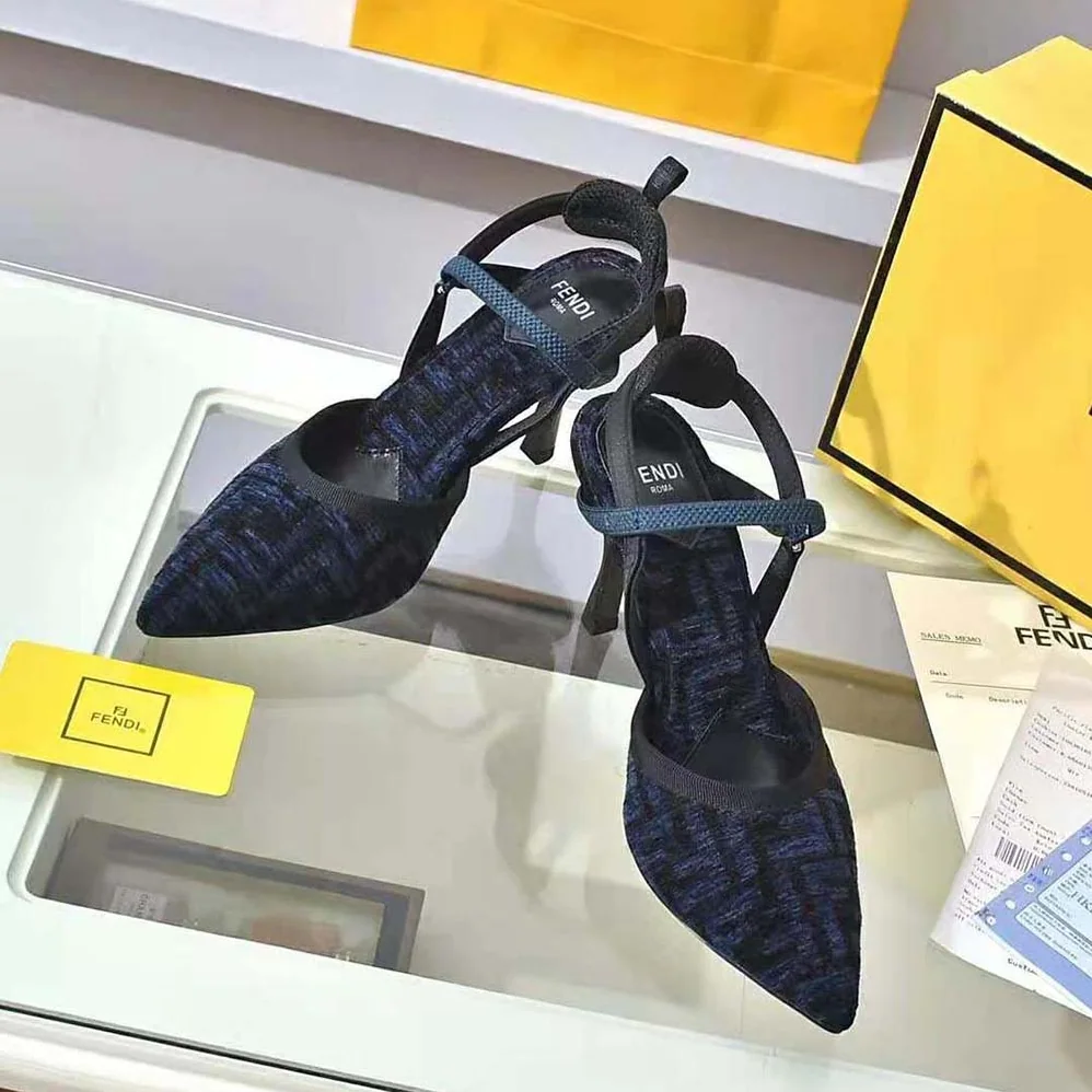 Fendi Colibrì Lite High-heeled Blue FF Chenille Slingbacks for Women