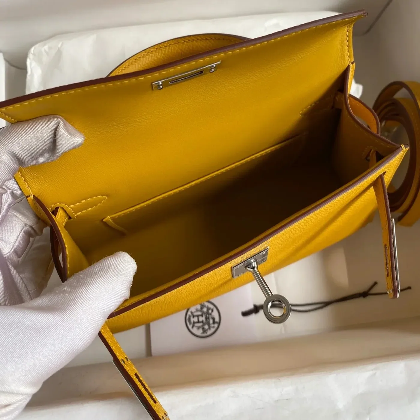 Hermes Kelly Mini Top Handle Bag in Yellow Epsom Palladium Hardware