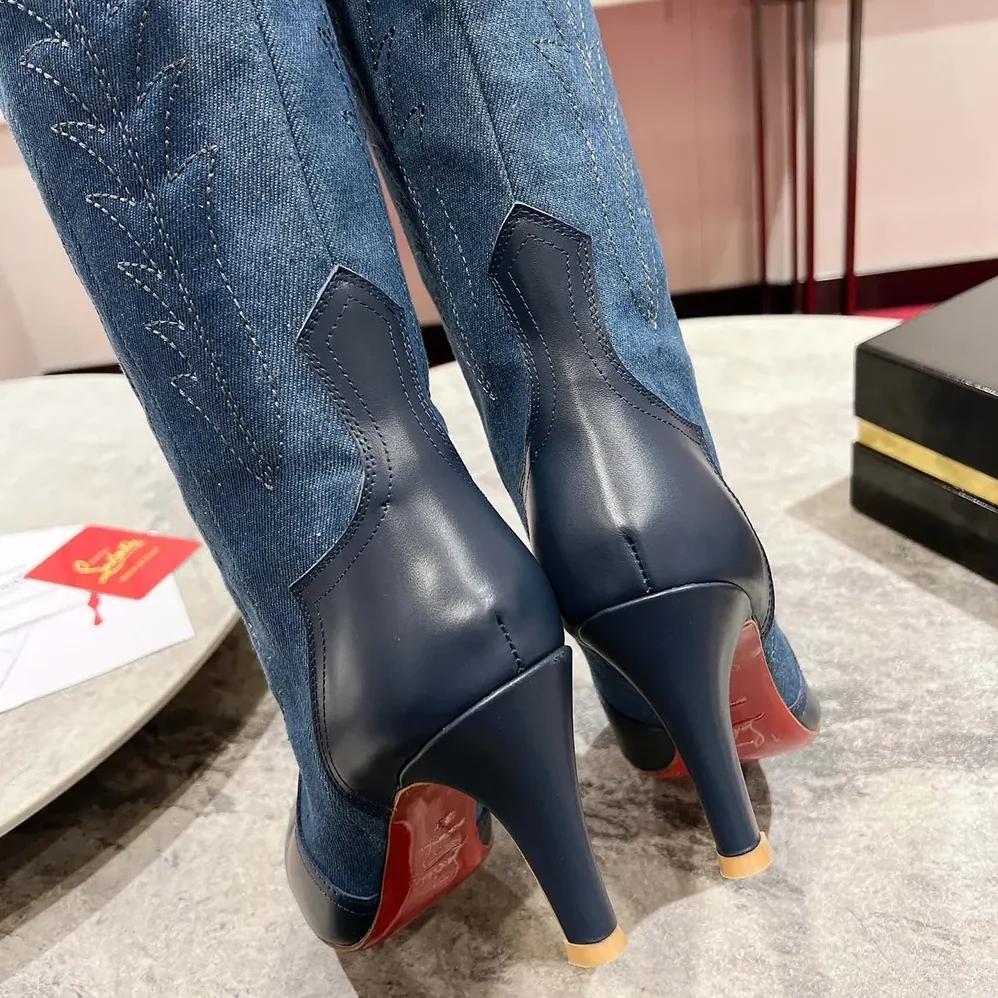 Christian Louboutin Santia Botta 85 mm Boots Nappa Leather and Denim for Women Christian Louboutin Santia Botta 85 mm Boots Nappa Leather and Denim for Women