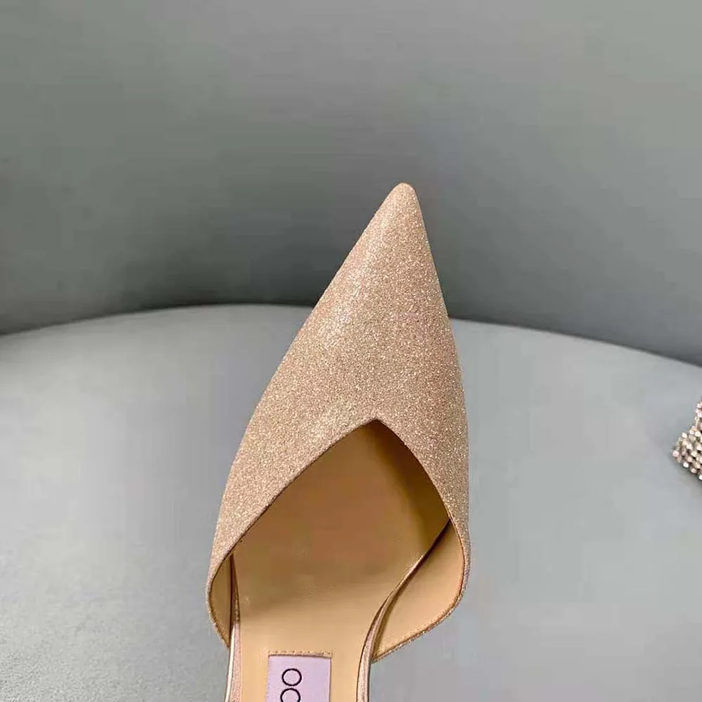Jimmy Choo Saeda 100 Platinum Ice Dusty Glitter Pumps with Crystal Embellishment for Women Jimmy Choo Saeda 100 Platinum Ice Dusty Glitter Pumps with Crystal Embellishment for Women