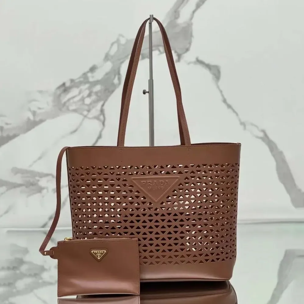 Prada Large Perforated Leather Tote Bag for Women