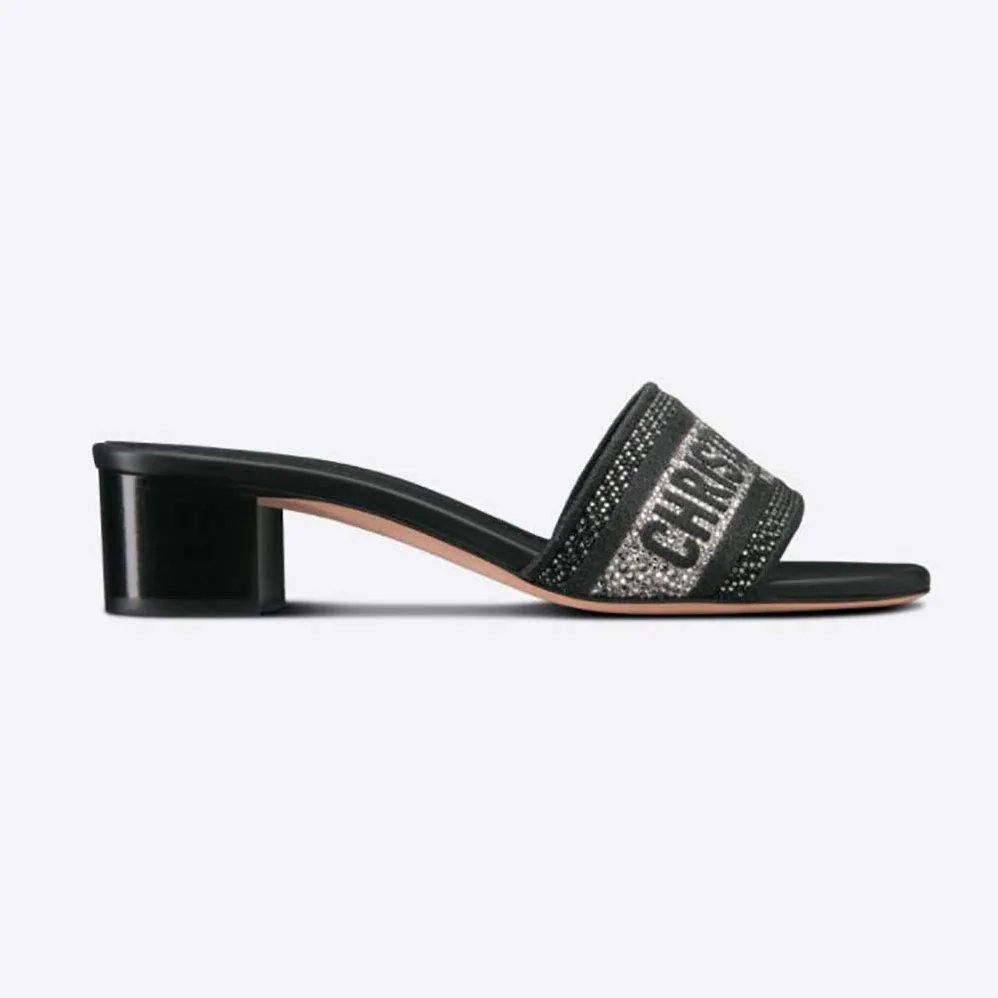 Dior Dway Heeled Slide Black Cotton Embroidered for Women Dior Dway Heeled Slide Black Cotton Embroidered for Women