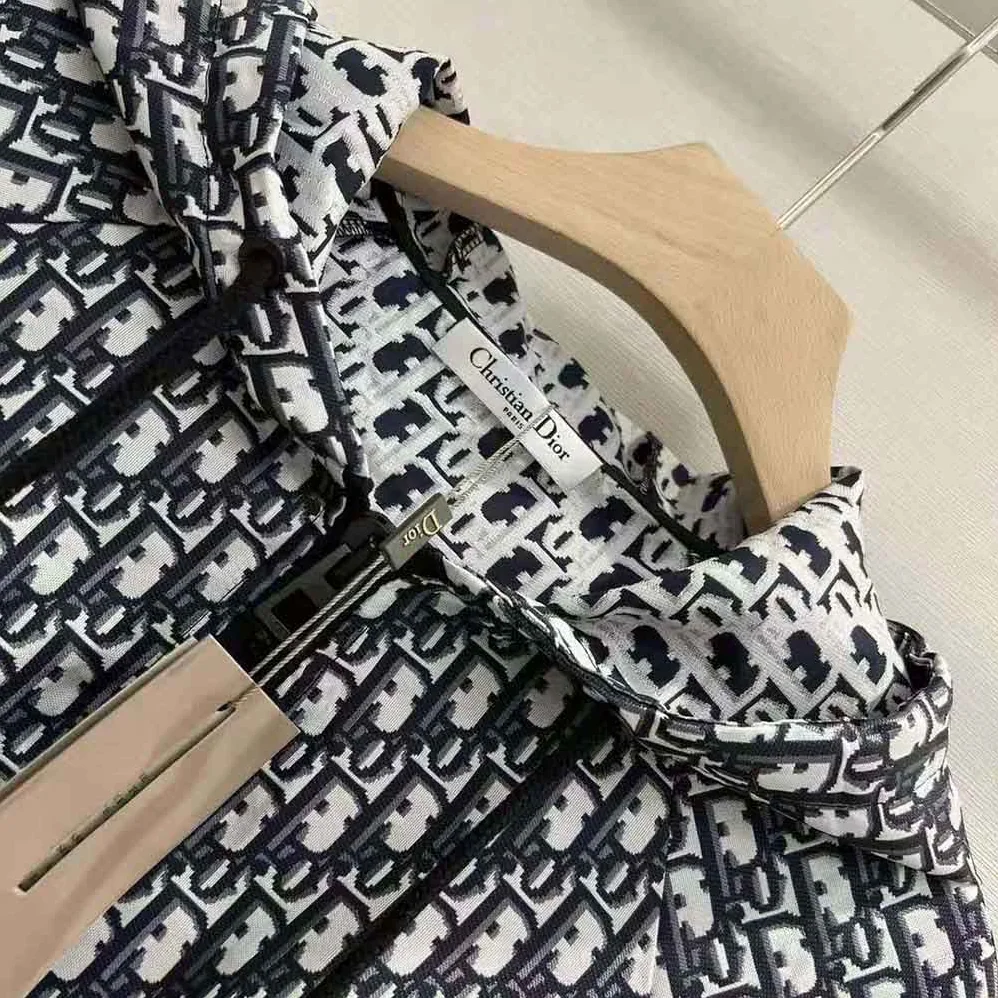 Dior Hooded Romper Blue Technical Taffeta Jacquard for Women