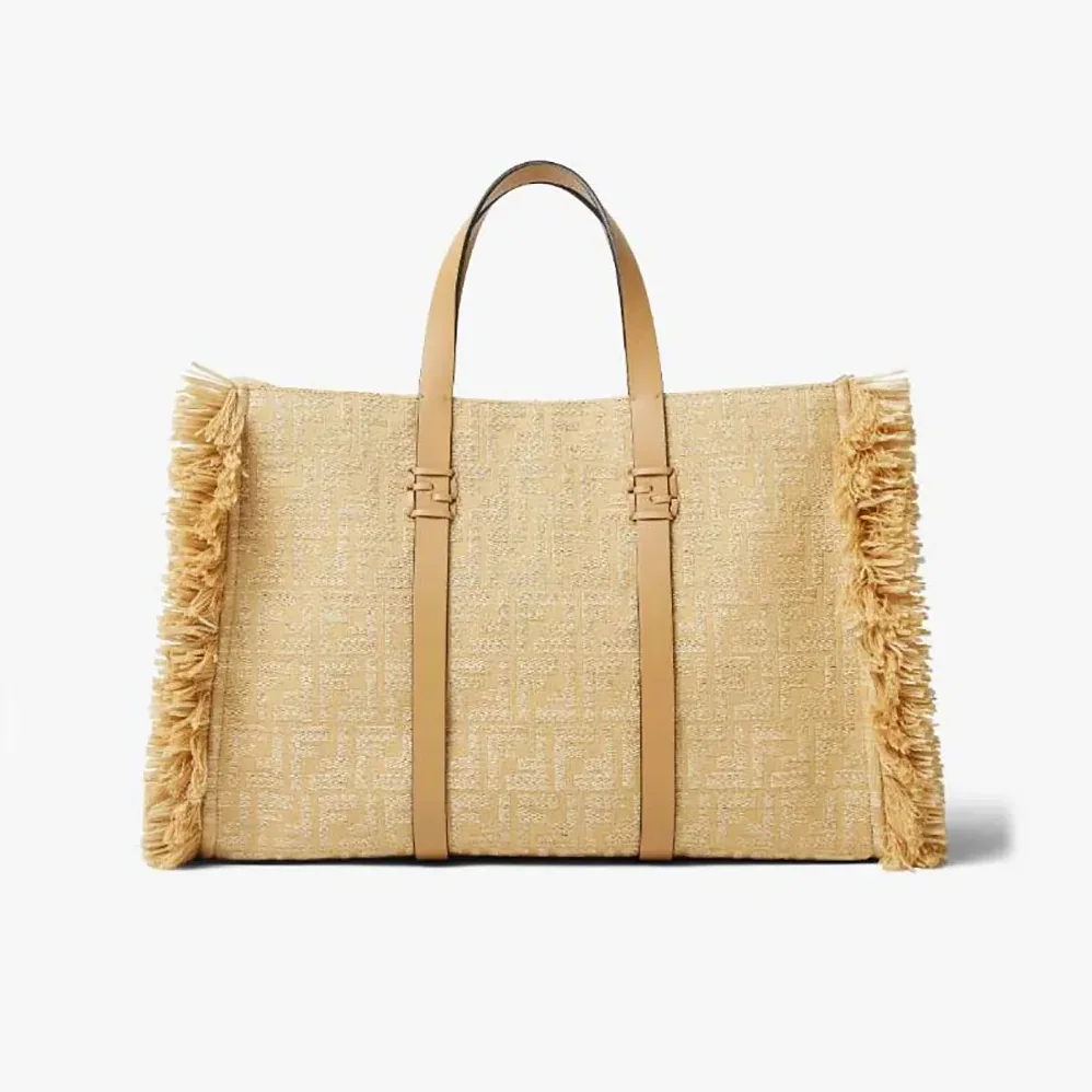 Fendi Summer Tote Jacquard Fabric Bag with Raffia FF for Women