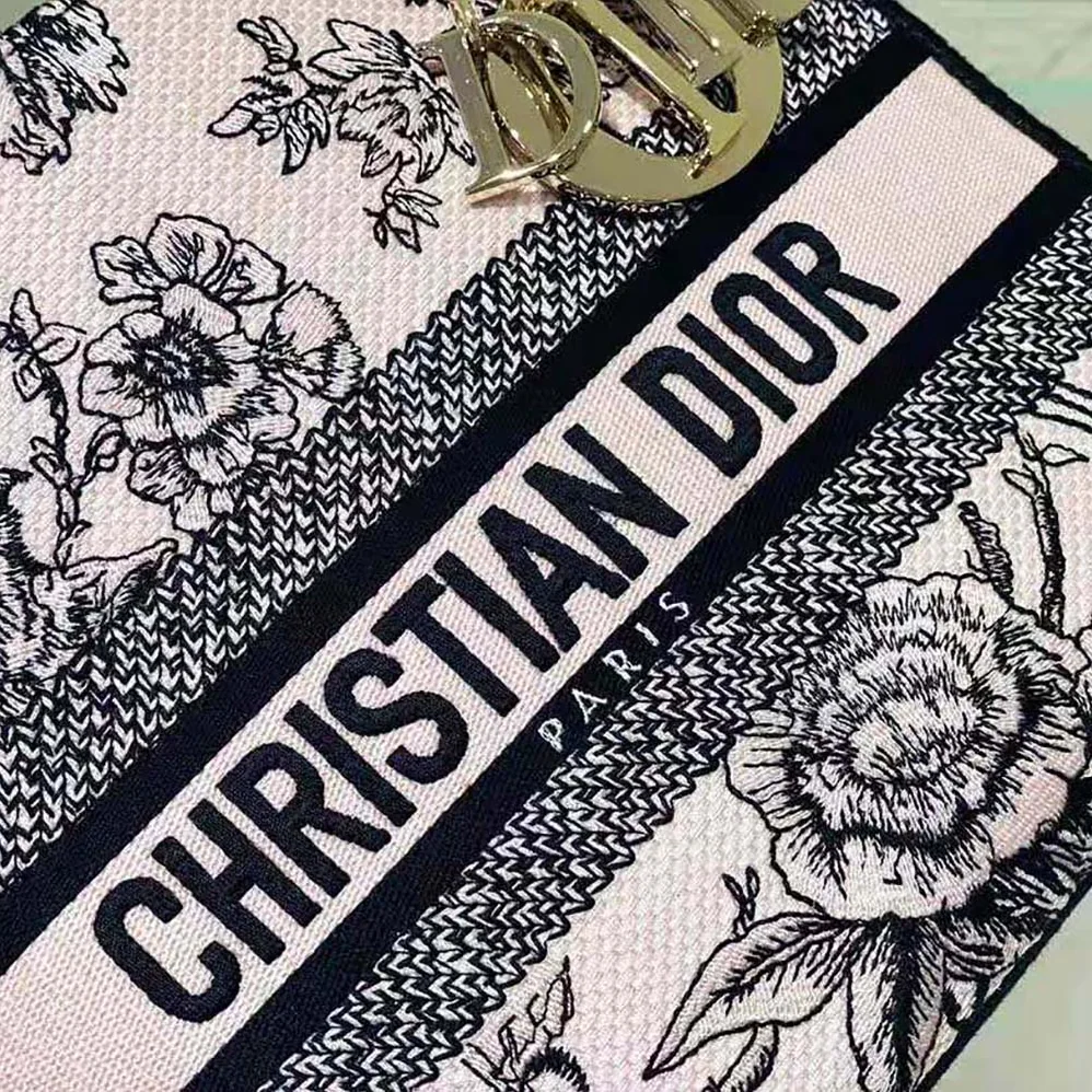 Dior Medium Lady D-lite Bag Powder Pink Dior Jardin Botanique Embroidery for Women