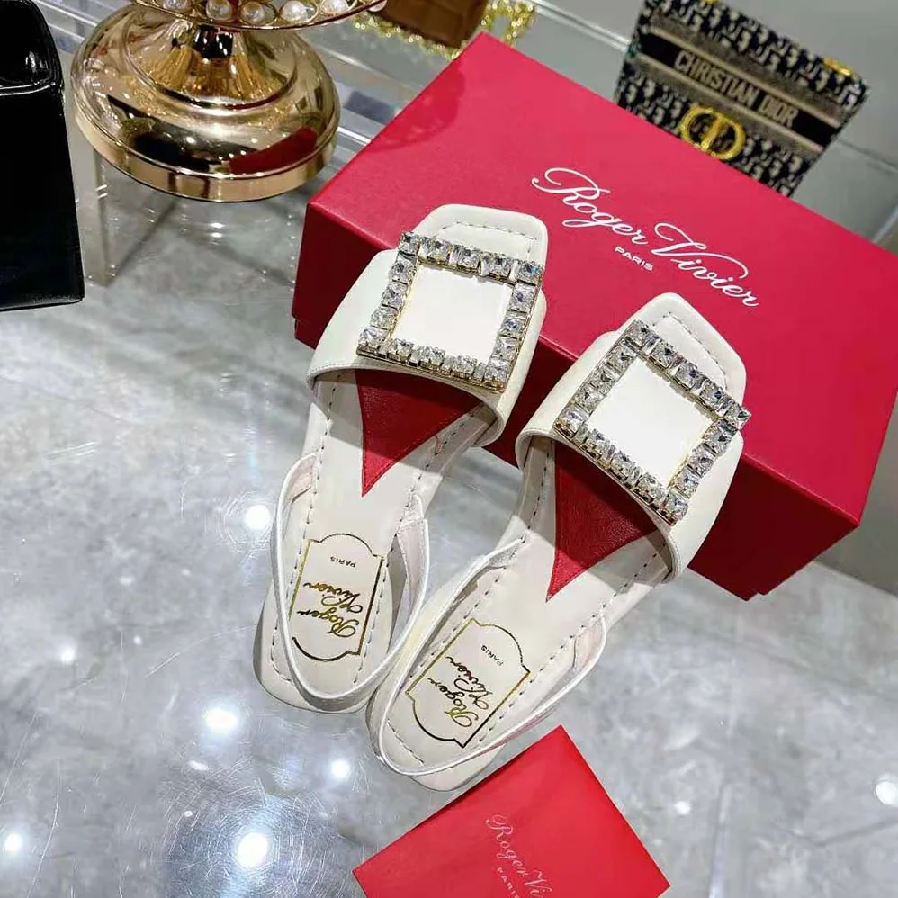 Roger Vivier Biki Love Strass Buckle Sandals in Leather for Women in White