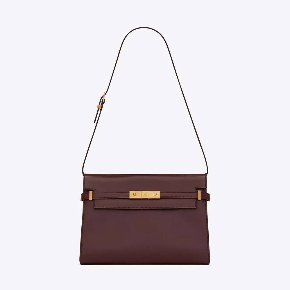 Saint Laurent YSL Manhattan Shoulder Bag in Smooth Leather for Women in Maroon