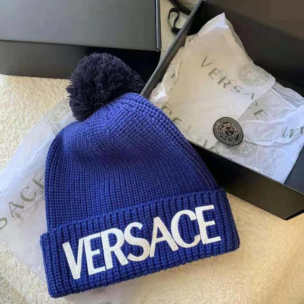 Versace Logo Wool Cap Crafted From Plush for Women