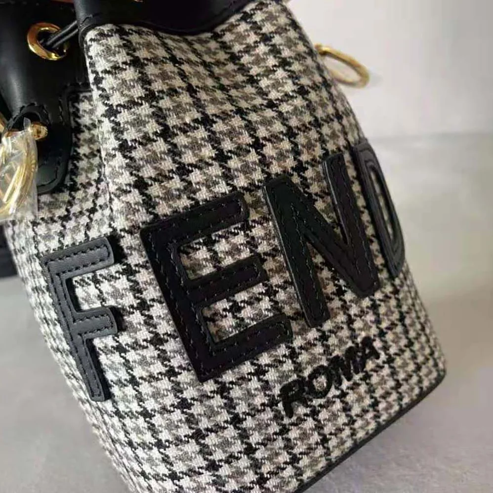 Fendi Mon Tresor Gray Houndstooth Wool Mini for Women in Bag Fendi Mon Tresor Gray Houndstooth Wool Mini for Women in Bag