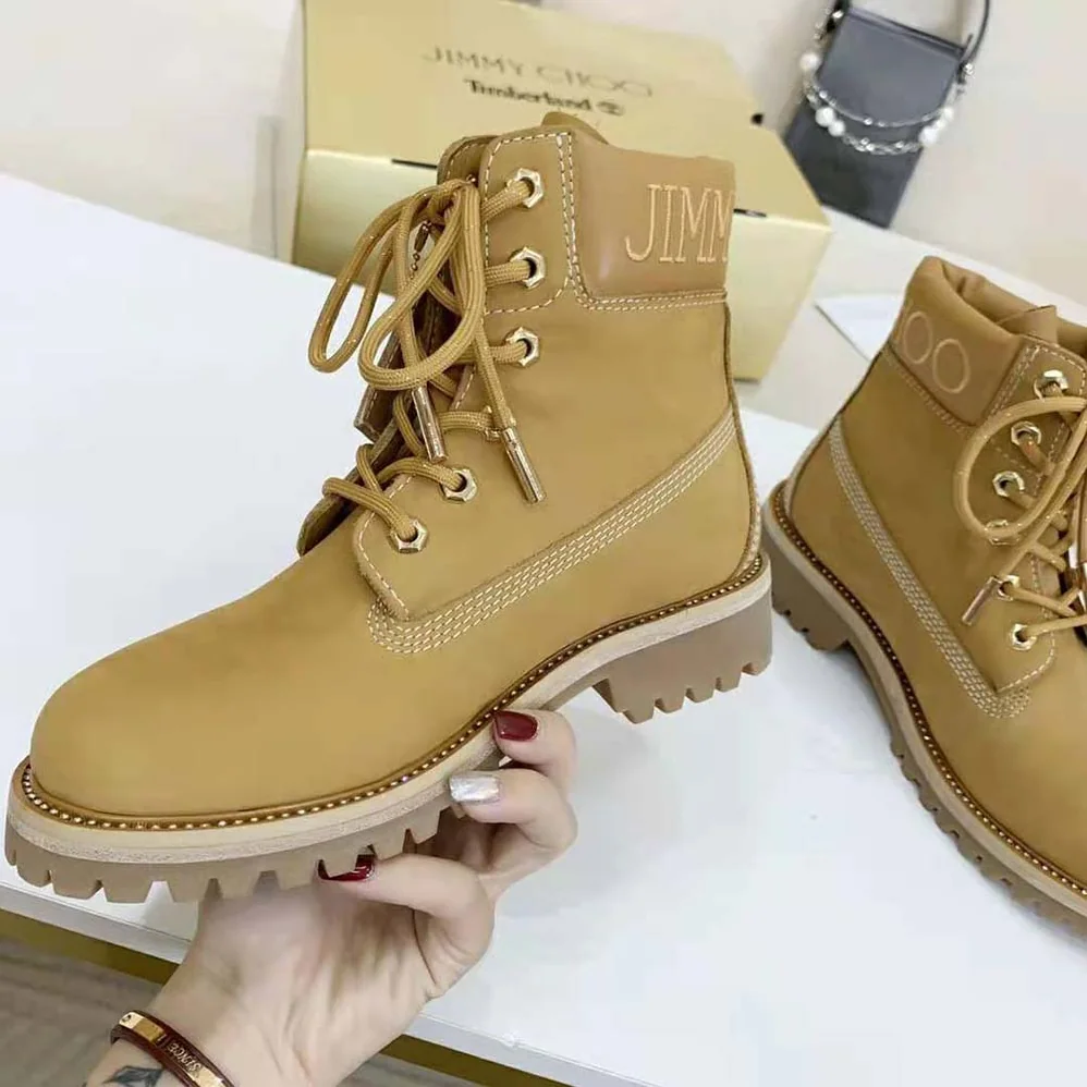 Jimmy Choo JC X Timberland/F Wheat Nubuck Leather Boots with Gold Glitter for Women