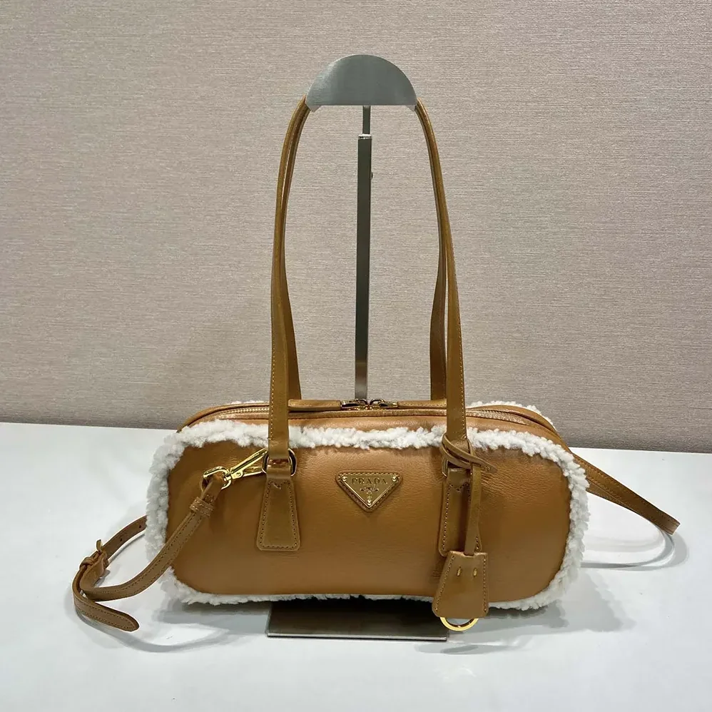 Prada Medium Shearling Two-handle Bag for Women in Brown Prada Medium Shearling Two-handle Bag for Women in Brown