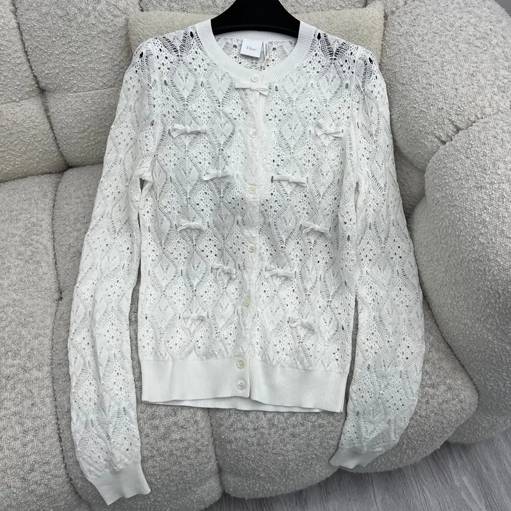 Dior Dioriviera Embroidered Cardigan Ecru Openwork Cotton Knit for Women Dior Dioriviera Embroidered Cardigan Ecru Openwork Cotton Knit for Women