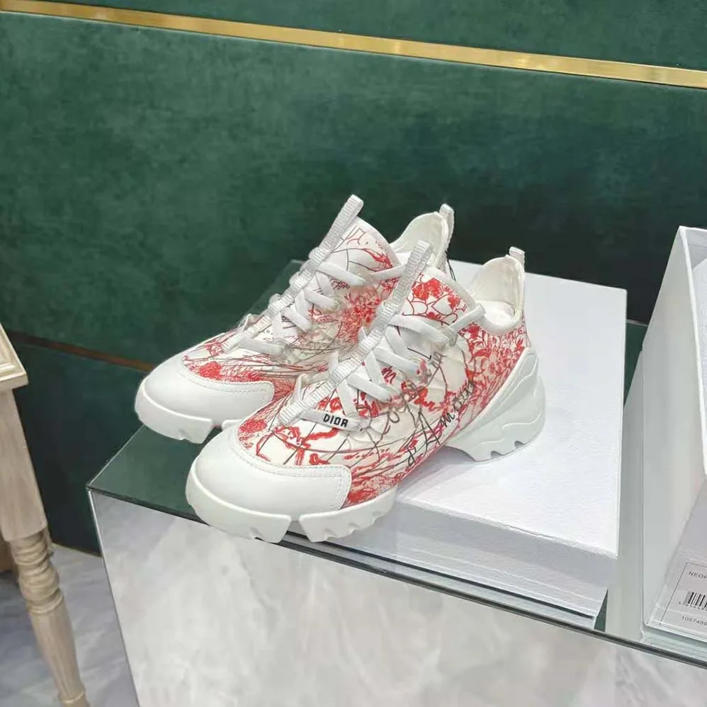 Dior D-connect Dioramour Sneaker White and Red D-Royaume d'Amour Printed Technical Fabric for Women Dior D-connect Dioramour Sneaker White and Red D-Royaume d'Amour Printed Technical Fabric for Women