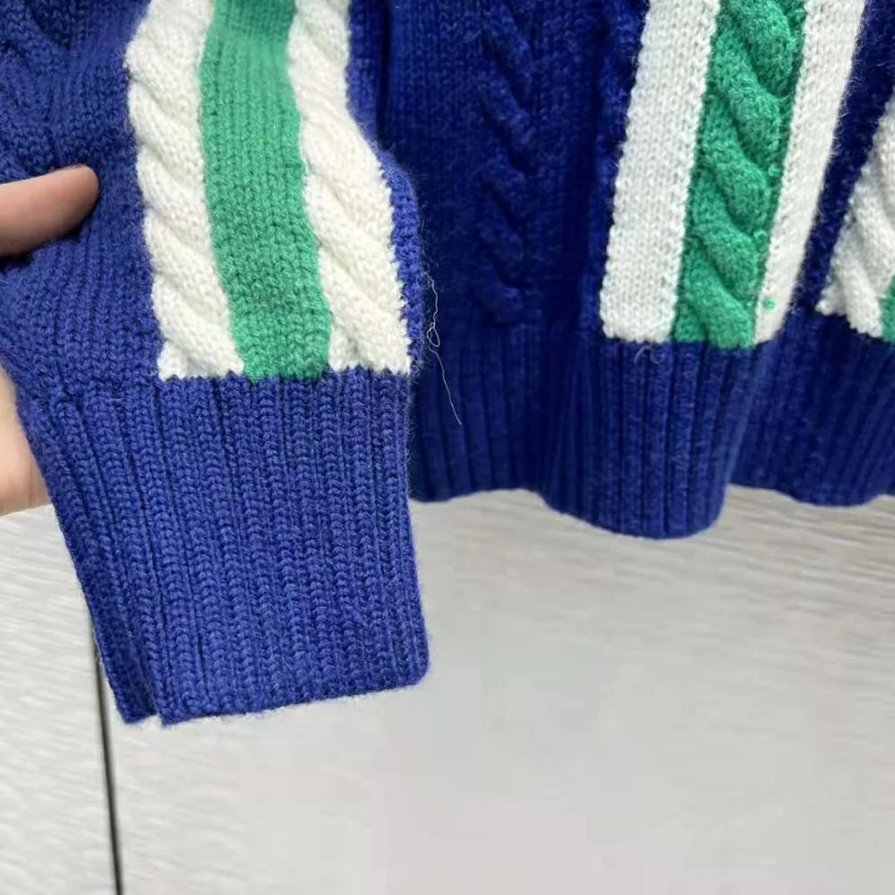 Loewe Stripe V-neck Sweater in Wool for Women in Green