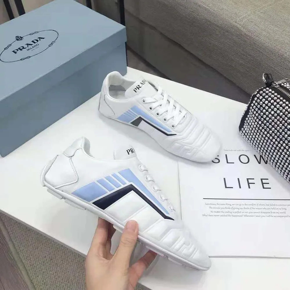 Prada Rev Leather Sneakers for Women in White Prada Rev Leather Sneakers for Women in White