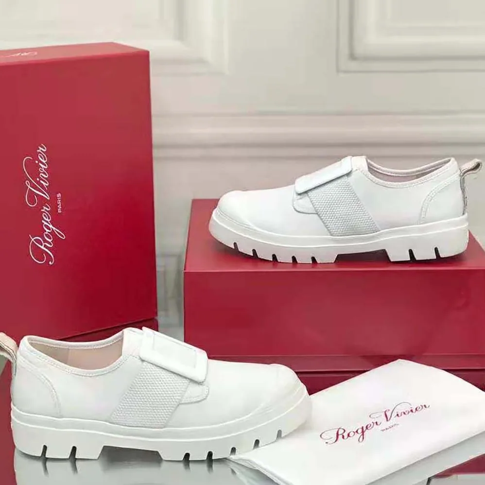 Roger Vivier Walky Viv' Lacquered Buckle Sneakers in Patent Leather for Women in White Roger Vivier Walky Viv' Lacquered Buckle Sneakers in Patent Leather for Women in White