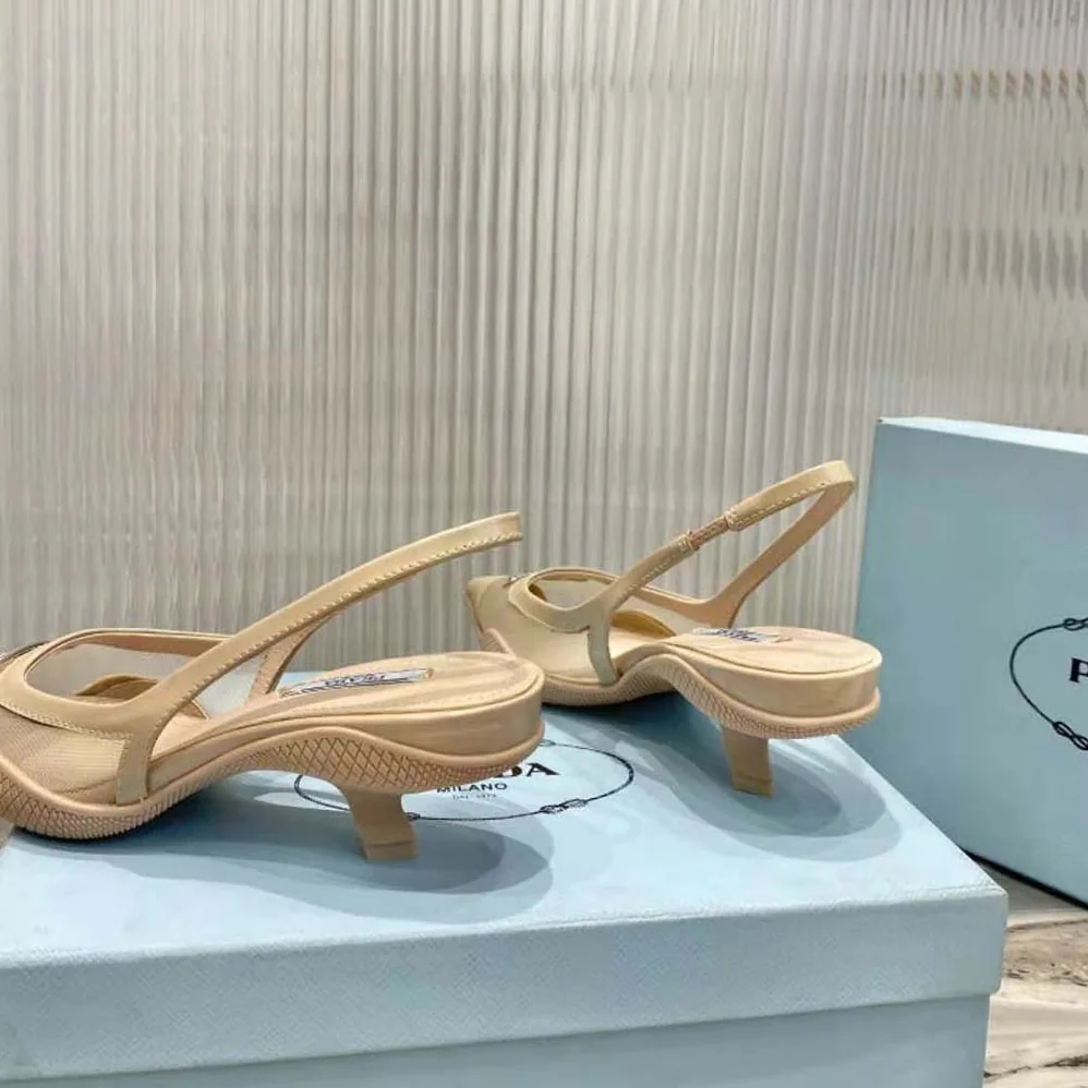 Prada Mesh Fabric Slingback Pumps for Women in Beige