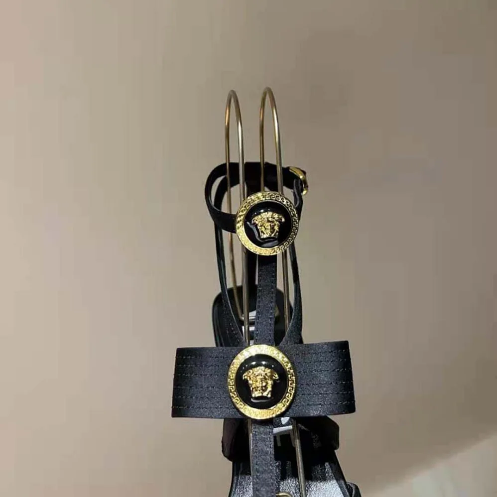 Versace Gianni Ribbon Cage Satin Pumps for Women in Black Versace Gianni Ribbon Cage Satin Pumps for Women in Black