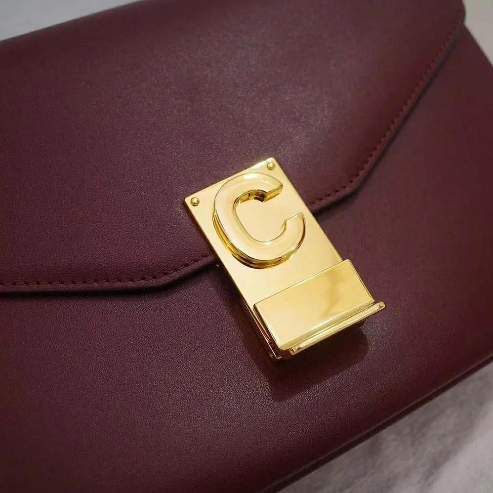 Celine Medium C Bag in Shiny Calfskin Leather for Women in Maroon Celine Medium C Bag in Shiny Calfskin Leather for Women in Maroon