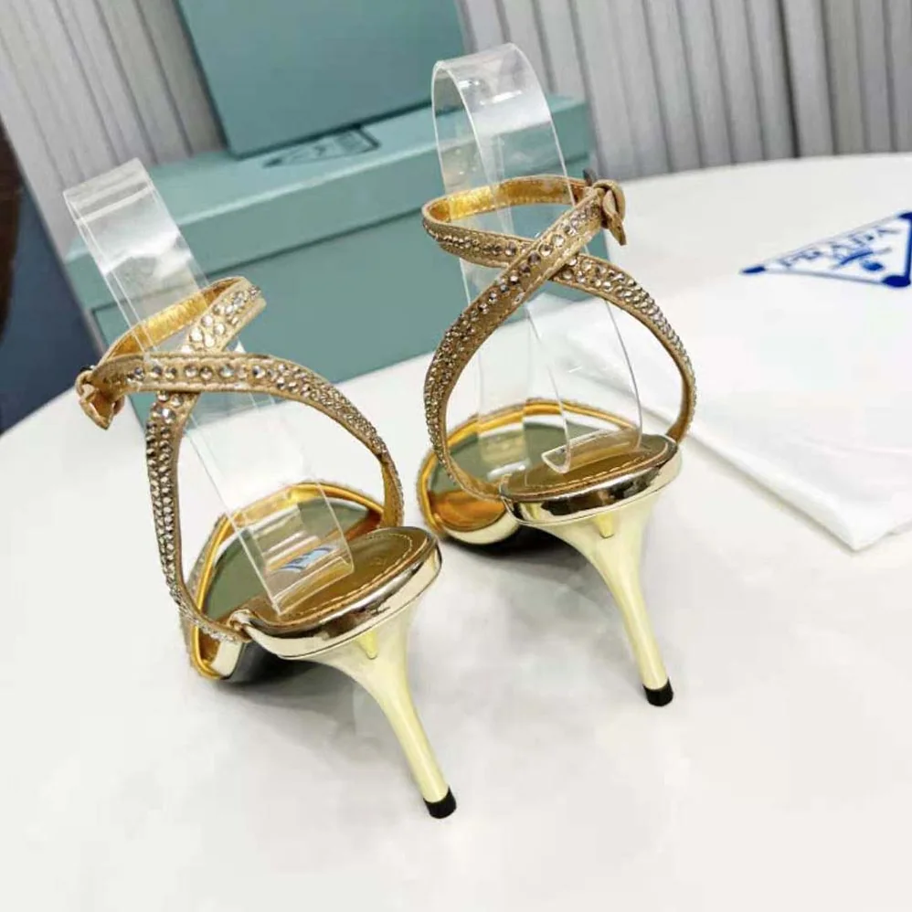 Prada Satin Sandals with Crystals for Women in Gold